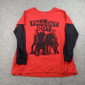Fall Out Boy Shirt Womens Size 3 Red Black Long Sleeve Band Graphic Tee